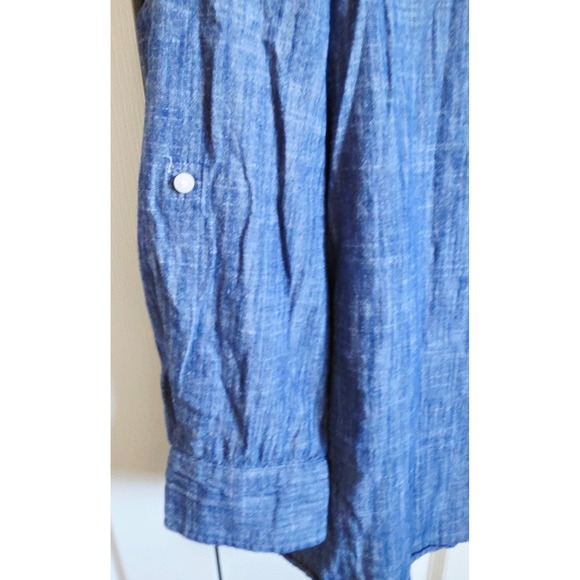Tommy Hilfiger 1X Denim Look Blue Roll Tab Sleeve Button Down Shirt Womens - Picture 7 of 12